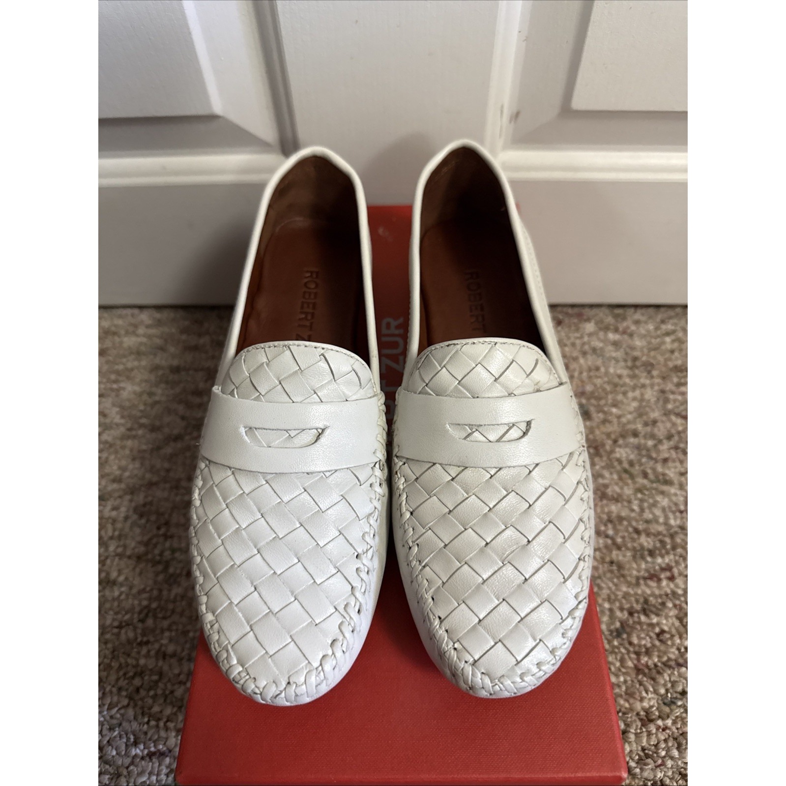 Robert Zur Petra Loafter White Shoes Womens Woven Leather Size 7 Aa Brand New